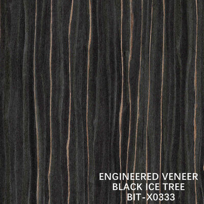 Dekorasi Direkayasa Veneer Kayu Ebony X0333 Black Ice Tree Quarter Cut Lurus Butir Panjang 2500-3100 MM Kualitas Baik