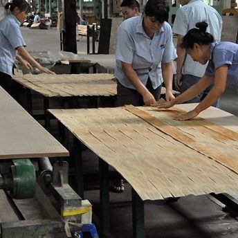 Tekstur kisi-kisi warna ganda veneer kayu rekayasa 2850mm ketebalan disesuaikan
