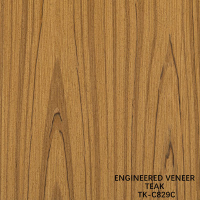 Lembar veneer kayu jati yang direkayasa menghadap panel mewah Crown Grain 0.55mm Ketebalan untuk kabinet