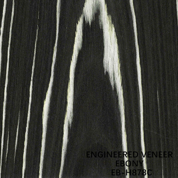 Man Made Ebony Wood Veneer Flat Cut Crown Grain H878C Warna Hitam Dan Putih Untuk Hotel