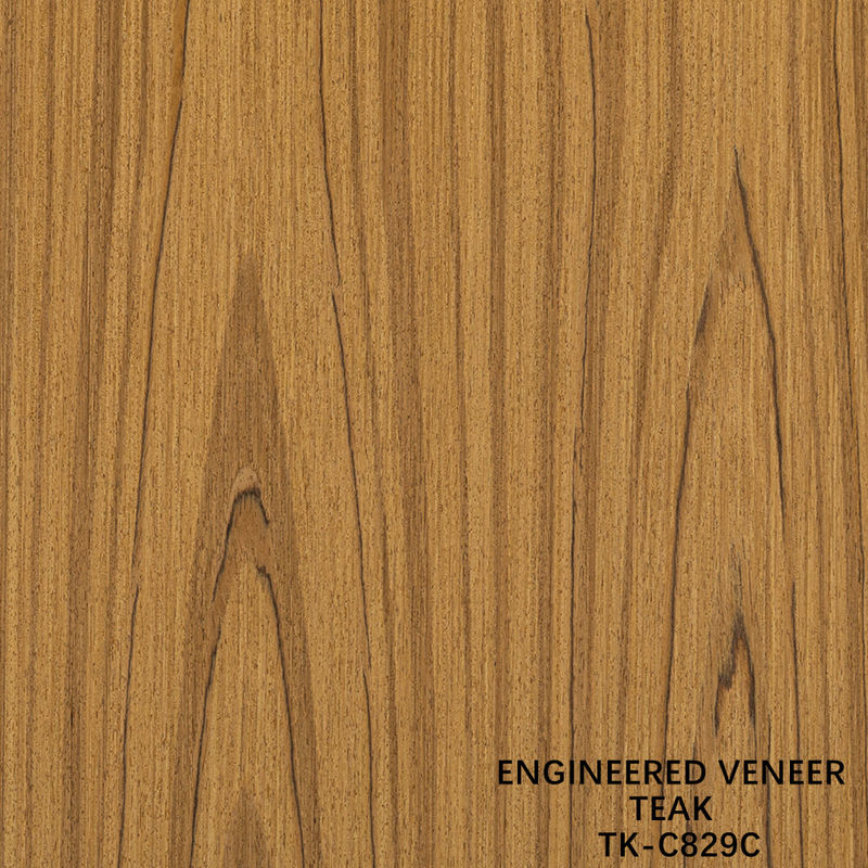 Lembar veneer kayu jati yang direkayasa menghadap panel mewah Crown Grain 0.55mm Ketebalan untuk kabinet