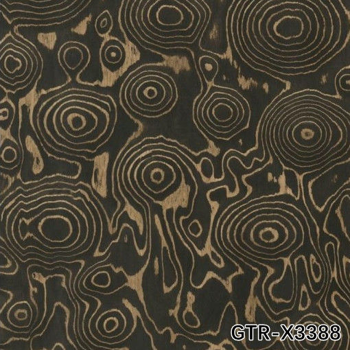 Artificial Wood Veneer of Golden Tree Ring 0.30mm G.TR-X3388 Slice Cut Untuk Wajah Kabinet