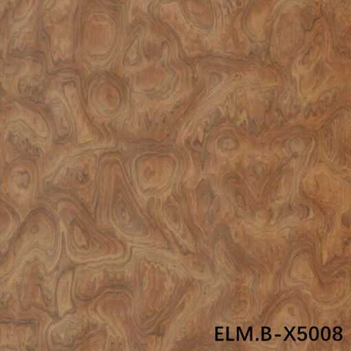 Recon Wood Veneer Of Elm Burl ELM.B-X5008 Ring Grain Brown Warna 0.13-0.35mm Ketebalan Untuk Dekorasi Hotel