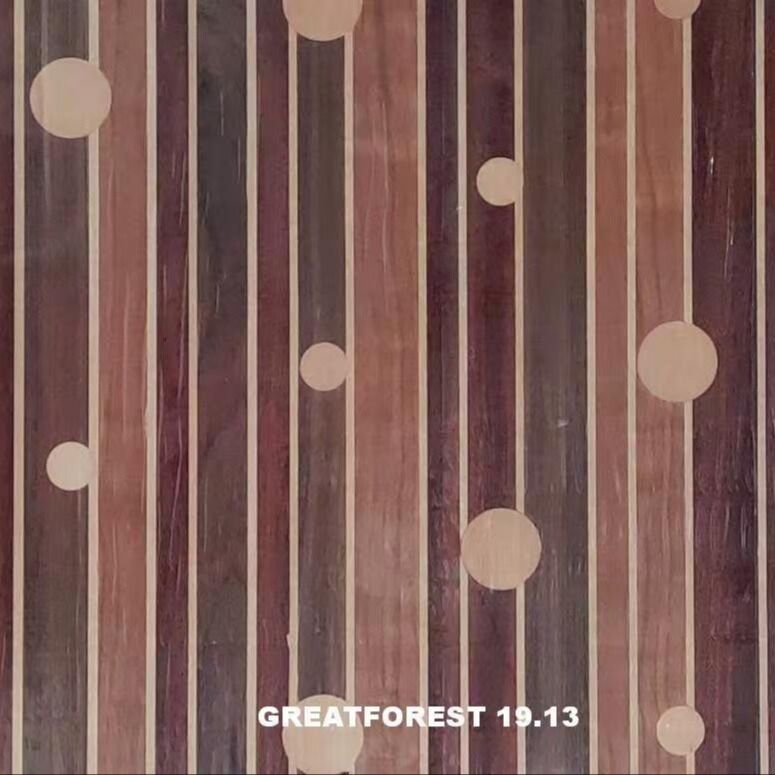 Seni Parket kayu Veneer Kolase Simetris Pola Geometri Kaya Warna Lukisan Kayu 0,55mm