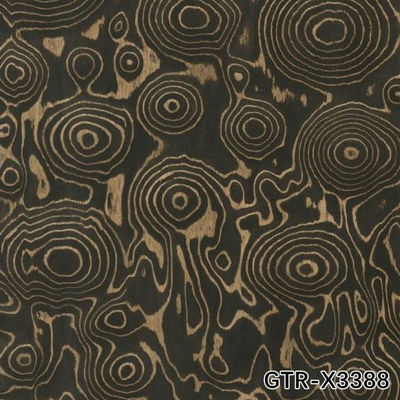 Artificial Wood Veneer of Golden Tree Ring 0.30mm G.TR-X3388 Slice Cut Untuk Wajah Kabinet